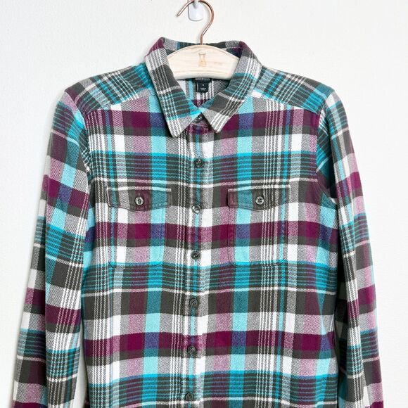 Patagonia Women's Plaid Flannel Shirt 100% Organic Cotton Size 6 Green Gray Teal - Picture 3 of 10